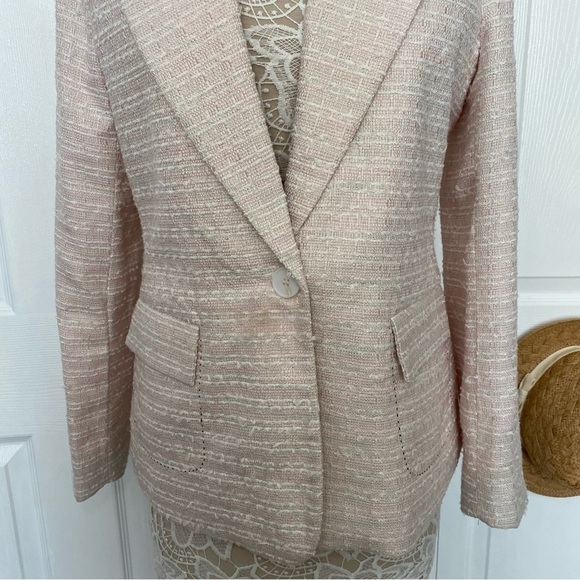 Walter Baker Boucle Blazer pink white metallic gold thread single-breast size L - Picture 6 of 16